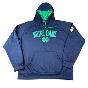 Notre Dame Fighting Irish Hoodie Blue Embroidered Green Gold Logo Pullover Large